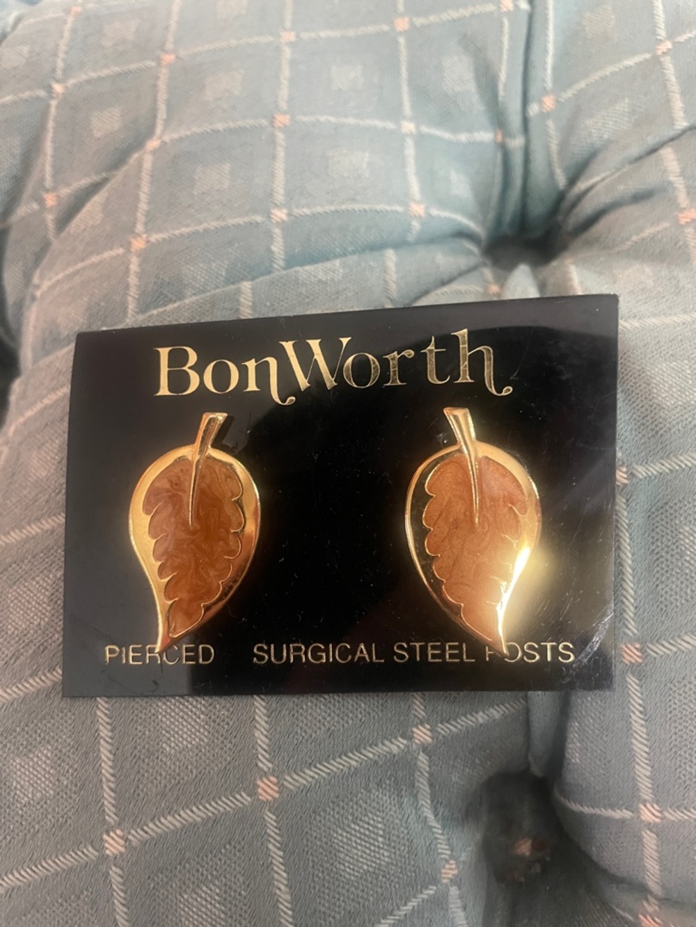 Vintage BonWorth Gold and Brown Leaf Stud Pierced Earrings